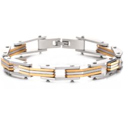 ***COI Titanium Gold Tone Silver Bracelet With Steel Clasp(Length: 8.78 inches)-00227AA