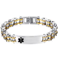 ***COI Titanium Gold Tone Silver Medical Alert Bracelet With Steel Clasp(Length: 9.06 inches)-00232AA