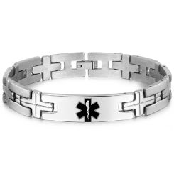 ***COI Titanium Medical Alert Cross Bracelet With Steel Clasp(Length: 8.66 inches)-00234AA