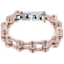 ***COI Titanium Rose Silver Cubic Zirconia Bracelet With Steel Clasp(Length: 8.27 inches)-00242AA