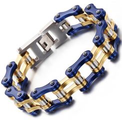 ***COI Titanium Blue Gold Tone Silver Bracelet With Steel Clasp(Length: 8.46 inches)-00244AA