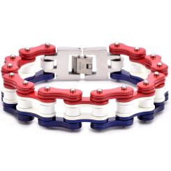 ***COI Titanium American Flag Color Ceramic Bracelet With Steel Clasp(Length: 8.66 inches)-00246AA