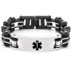 ***COI Titanium Black Silver Medical Alert Bracelet With Steel Clasp(Length: 8.86 inches)-00249AA