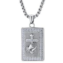 ***COI Titanium Gold Tone/Silver Cross Prayer Pendant With Cubic Zirconia-00254AA