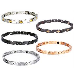 ***COI Titanium Black/Rose/Silver/Black Gold Tone/Gold Tone Silver Bracelet With Steel Clasp(Length: 8.27 inches)-00266AA