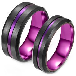 ***COI Titanium Black Purple Center Grooves Beveled Edges Ring-00269AA