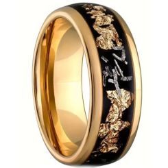 ***COI Gold Tone Titanium Meteorite & Gold Foil Dome Court Ring-00270AA