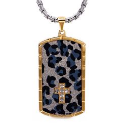 ***COI Gold Tone Titanium Camo & Cross Tag Pendant-00272AA