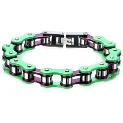 ***COI Titanium Purple Silver Green Ceramic Bracelet With Steel Clasp(Length: 8.46 inches)-00275AA
