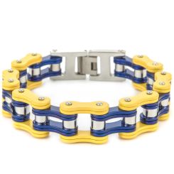***COI Titanium Blue Silver Yellow Ceramic Bracelet With Steel Clasp(Length: 8.85 inches)-00279AA