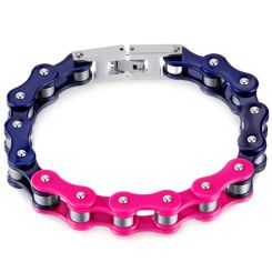 ***COI Titanium Blue & Pink Ceramic Bracelet With Steel Clasp(Length: 8.46 inches)-00281AA