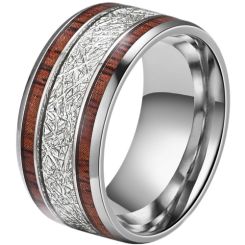 ***COI Titanium Meteorite & Wood Dome Court Ring-00285AA