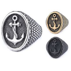 ***COI Titanium Black/Gold Tone/Silver Anchor Ring-00297AA