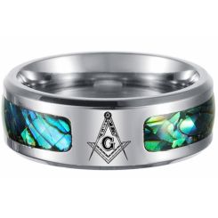***COI Titanium Abalone Shell Masonic Freemason Beveled Edges Ring-00288AA