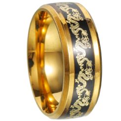 ***COI Titanium Black Gold Tone Dragon Beveled Edges Ring-00290AA
