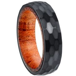 ***COI Titanium Black/Gold Tone/Silver Hammered Ring With Wood-00291AA
