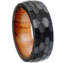 ***COI Titanium Black/Gold Tone/Silver Hammered Ring With Wood-00292AA