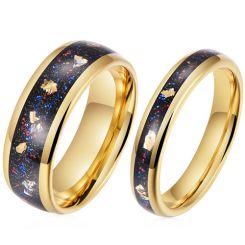***COI Gold Tone Tungsten Carbide Meteorite & Gold Foil Dome Court Ring-00299AA