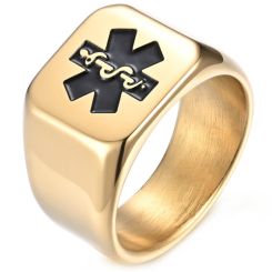 ***COI Titanium Black/Gold Tone/Silver Medical Alert Ring-00300AA