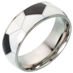 ***COI Titanium Black White Ceramic Soccer/Football Ring-00301AA