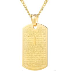 ***COI Titanium Gold Tone/Silver Cross Prayer Tag Pendant-00308AA