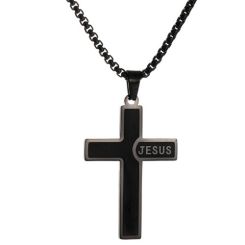 ***COI Titanium Black/Gold Tone/Silver Cross Jesus Pendant-00321AA