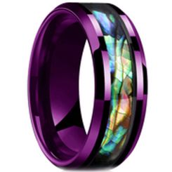 ***COI Purple Titanium Beveled Edges Ring With Abalone Shell-00328AA
