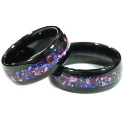 ***COI Black Tungsten Carbide Meteorite Dome Court Ring-00329AA