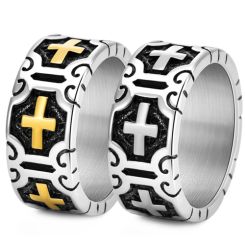 ***COI Titanium Black Silver/Black Gold Tone Silver Cross Ring-00330AA