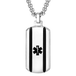 ***COI Titanium Black Silver Medical Alert Tag Pendant-00332AA