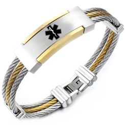 ***COI Titanium Gold Tone Silver Medical Alert Bracelet With Steel Clasp(Length: 8.26 inches)-00338AA