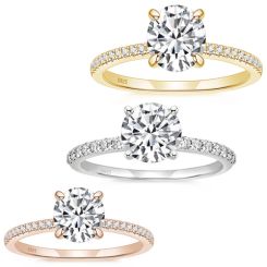 ***COI Sterling Silver 925 Gold Tone/Rose/Silver Solitaire Ring With Cubic Zirconia-00346AA