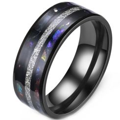 ***COI Black Titanium Crushed Opal & Meteorite Ring-00350AA