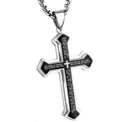 ***COI Titanium Black/Gold Tone/Silver/Blue Cross Prayer Pendant-00353AA