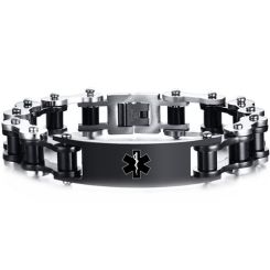 ***COI Titanium Black Silver Medical Alert Bracelet With Steel Clasp(Length: 9.25 inches)-00355AA