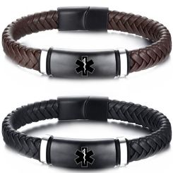 ***COI Titanium Medical Alert Genuine Leather Bracelet With Steel Clasp(Length: 8.27 inches)-00356AA