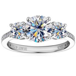 ***COI Sterling Silver 925 Solitaire Three Stones Ring With Moissanite-00360AA