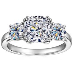 ***COI Sterling Silver 925 Solitaire Three Stones Ring With Moissanite-00361AA