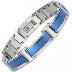 ***COI Titanium Black/Blue Silver Bracelet With Steel Clasp(Length: 8.27 inches)-00364AA