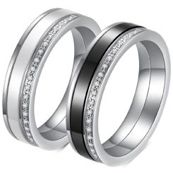 ***COI Titanium Gold Tone/Silver Ceramic Ring With Cubic Zirconia-00366AA