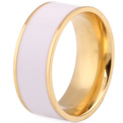 ***COI Gold Tone Titanium Ring With White Ceramic-00367AA