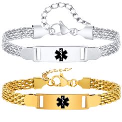***COI Titanium Gold Tone/Silver Medical Alert Bracelet With Steel Clasp(Length: 8.27 inches)-00374AA