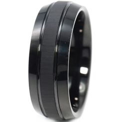 ***COI Tungsten Carbide Double Grooves Dome Court Ring-00377AA