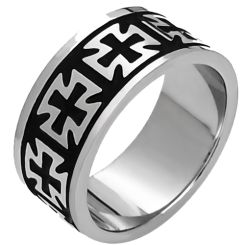 ***COI Titanium Black Silver Cross Pipe Cut Flat Ring-00378AA