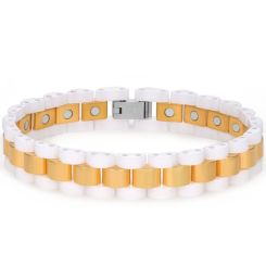 ***COI Gold Tone Titanium White Ceramic Bracelet With Steel Clasp(Length: 8.27 inches)-00379AA