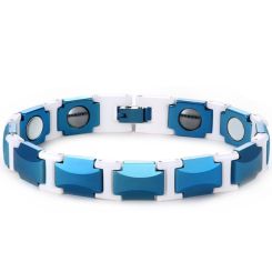 ***COI Blue Titanium White Ceramic Bracelet With Steel Clasp(Length: 8.27 inches)-00380AA