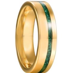 ***COI Gold Tone Titanium Green Malachite Pipe Cut Flat Ring-00390AA