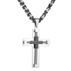 ***COI Titanium Black/Gold Tone Silver Cross Necklace With Wire(Length: 23.62 inches)-00398AA