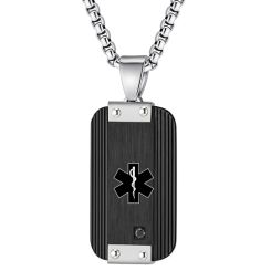 ***COI Titanium Black/Gold Tone Silver Medical Alert Pendant With Cubic Zirconia-00400AA