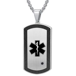 ***COI Titanium Black/Gold Tone Silver Medical Alert Pendant With Cubic Zirconia-00402AA